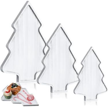 Imagem de Sliner Bandeja de servir de madeira de Natal, 3 peças, pratos de Natal, placa de charcutaria, com alças, chapéu de árvore de Natal, veado, prato decorativo de frutas, para comida, bolo, lanche, nozes (árvore)