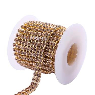 Imagem de Rolo de acabamento de strass de cristal com configuração dourada, pedras de vidro Aurora Boreal, fita de corrente para artesanato DIY, decorações (lt col topázio)