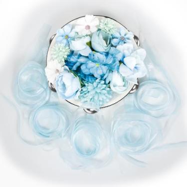 Imagem de YCXYQ Azul Branco - Pandeiros de 17 cm Flor de Seda Tambores de Mão Percussão Instrumento Musical Dança Profissional Tambor Portátil Adereços de Dança Profissional Adequado para Dançarinos