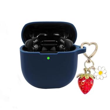Imagem de AGAOSH Capa para Bose QuietComfort Earbuds II 2022/nova Bose QuietComfort Ultra 2023 com chaveiro fofo de morango, capa protetora de silicone macio para Bose QC ii 2 capa de carregamento azul