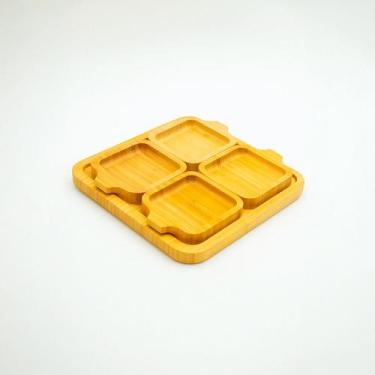 Imagem de Kit Petisqueira De Madeira Quadrada Com 4 Pratos P/ Petiscos - marca
