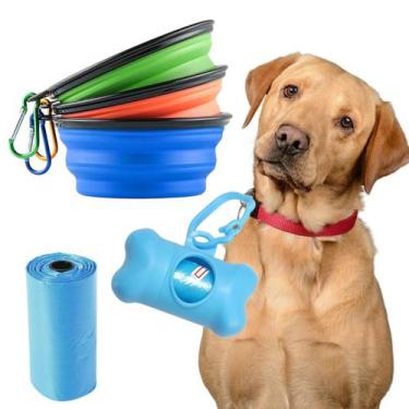 Imagem de Kit Porta Saquinhos Cata Caca Coco Cachorro Gato C/ Comedouro Portátil