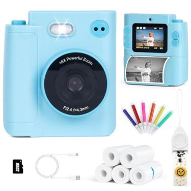 Imagem de Câmera infantil com impressão instantânea, câmera digital de selfie de lente dupla HD 1080p com 5 rolos de papel de impressão e cartão TF de 32 G, para crianças, brinquedo infantil portátil para