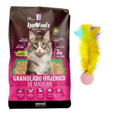 Imagem de Ipet Woods 2 Kg Granulado Madeira Gatos e Bolinha Ping Pena