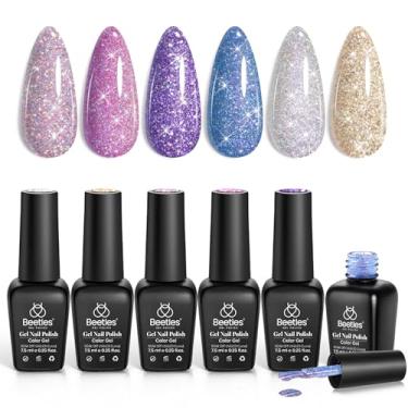 Imagem de beetles Gel Polish Kit De Esmalte Em Com Glitter Refletivo Beetles, 6 Cores, Holográfico, Brilho, Diamante, Prateado, Dourado, Imersão, Uv, Led, Manicure Verão, Presente Para Mulheres E Meninas