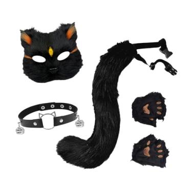 Imagem de oshhni Conjunto de máscara e cauda de gato e, fantasia cosplay para fantasia de Natal aniversário, Ouro Preto