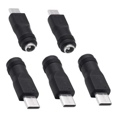 Imagem de YARCHONN DC 5,5 mm x 2,1 mm para conector adaptador de alimentação USB C 5V DC 5521 fêmea para USB tipo C macho conector conector barril plugue para laptop pequeno ventilador smartphone lâmpada de