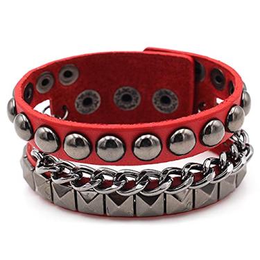 Imagem de TURTLEDOVE Pulseira de couro punk - Pulseira de couro gótico rock com corrente para festa, 8.3 inches, Couro, Sem Pedra Preciosa