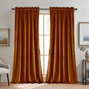 Imagem de JIUZHEN Cortinas de veludo vermelho terracota para sala de estar - 274 cm de comprimento com bolso de haste com isolamento térmico, cortinas de janela escurecimento para quarto, conjunto de 2 painéis