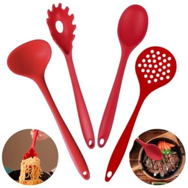 Imagem de Kit Conjunto 04 Peças de Talheres Silicone Vermelho Utensilio Para Cozinha