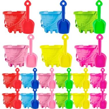 Imagem de Balde de areia de 12 cm com pás de praia para crianças, conjunto de balde de areia de plástico com 36 peças, brinquedos de praia para verão, praia, piscina, festa, jogo aquático