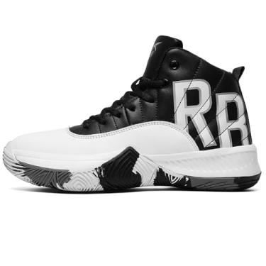 Imagem de ASHION Tênis de basquete infantil unissex para meninos, tênis de cano alto respirável antiderrapante para meninos e meninas pequenas e grandes, Casual/preto e branco, 16