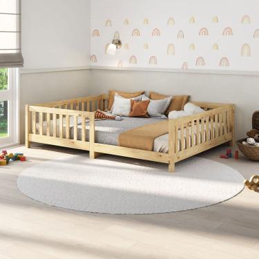 Imagem de Cama  Montessori Casal Infantil Grade Madeira Chão Natural Eva