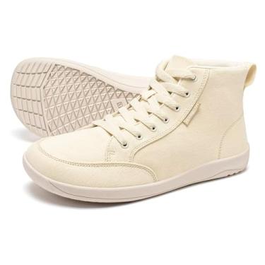 Imagem de HOBIBEAR Tênis feminino descalço | bico largo | lona de cano alto | Tênis confortável de corrida em trilha, Bege, 10 Wide