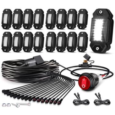 Imagem de Luzes de pedra brancas, kit de luzes de rocha brancas puras LEDMIRCY R2 com chicote de fiação de interruptor de alavanca, 16 peças, luz de LED para caminhões UTV, quadriciclo, luz radiante