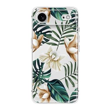 Imagem de Blingy's Capa para iPhone 17 Air, estampa de flores da selva tropical com design de folhas de palmeira capa protetora transparente de TPU macio de 6,6 polegadas (samambaia de pétala branca)