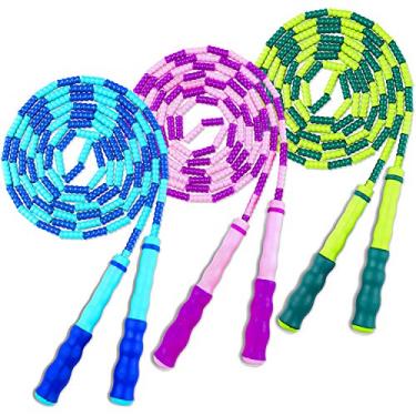 Imagem de Corda de saltar Cooyo com contas macias (pacote com 3), corda premium ajustável sem emaranhamento e sem embaraços, para exercícios, academia, exercícios físicos, pular corda, corda escolar, para homens, mulheres, crianças, 2,4 m, Blue/Purple/Green