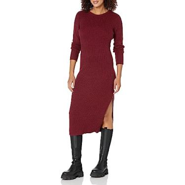 Imagem de Calvin Klein Vestido feminino de manga comprida e gola redonda com fenda lateral e zíper, Syrah, M