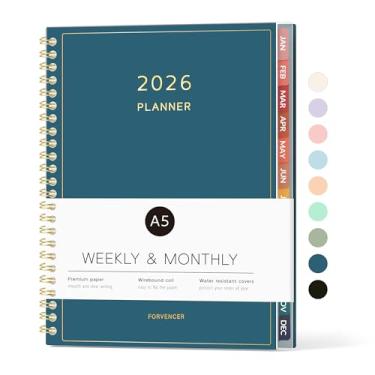 Imagem de Agenda 2026, calendário Forvencer semanal e mensal (janeiro de 2026 a dezembro de 2026), 15 x 20 cm, agenda espiral com bolso interno, planejamento diário fofo com abas, caderno de capa flexível