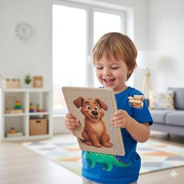 Imagem de Brinquedo Pedagógico Educativo Em Madeira Quebra Cabeça Infantil Animais + Números (Cachorro 1 A 10)