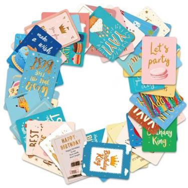 Imagem de Dslalaly Conjunto de cartões comemorativos de aniversário, 50 peças, mini cartões de feliz aniversário para crianças, adolescentes e adultos, cartões pequenos para lembrancinhas de festa e caixas de
