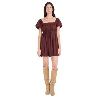 Imagem de The Good Journey Vestido feminino de festa de aniversário com decote quadrado e manga bufante, Chocolate amargo, 34