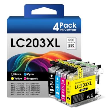 Imagem de INKMATE Cartuchos de tinta LC203XL de substituição para impressora Brother LC203 XL LC201 LC203BK para impressora Brother MFC-J480DW MFC-J485DW MFC-J460DW MFC-J4620DW MFC-J4420DW (BK/C/M/Y, pacote com