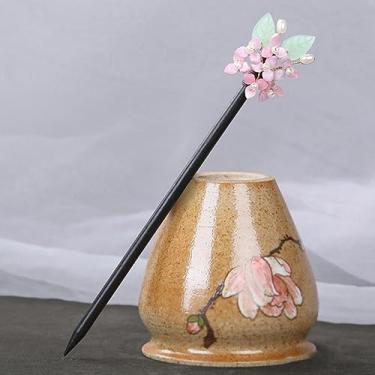 Imagem de Grampo de cabelo feminino vintage de madeira preta Sakura flor grampo de cabelo fantasia acessórios de cabelo chineses grampos de cabelo