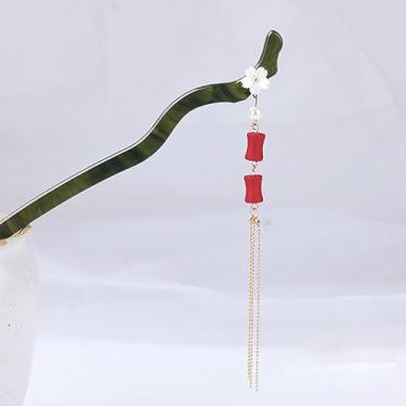 Imagem de Grampo de cabelo vintage com borla de flor de madeira antigo grampo de cabelo fantasia Hanfu chinês acessórios de cabelo grampos de cabelo