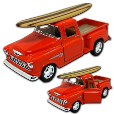 Imagem de Miniatura de carro Chevrolet Stepside 1955 em Metal, com fricção, pneus em borracha, abertura de portas laterais, 12 CM, 1/32, Resistente a quedas (Laranja Surf)