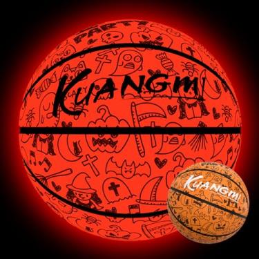Imagem de Kuangmi Bola de basquete com iluminação LED, brilha no escuro para jogo noturno e bola de treino, tamanho oficial 7 (75 cm), para interior e exterior (abóbora)
