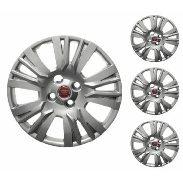 Imagem de Jogo 4 Calotas Prata Aro 13 Palio Essence 2014 até 2016 Emblema Vermelho