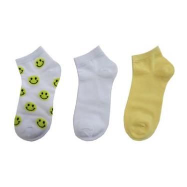 Imagem de Conjunto Com 3 Pares De Meias Soquete, Estampada/ Limonade E Branca, Tam: 34 Ao 38, Ref Socks23-18