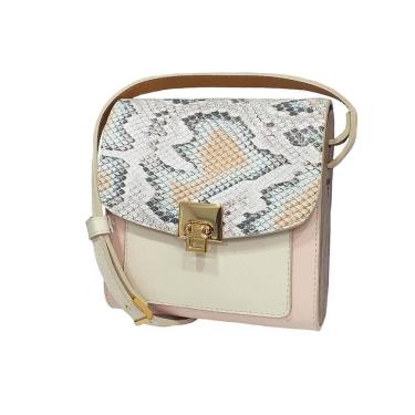 Imagem de Bolsa Couro Com Lateral Em Madeira Pequena Rosa Animal Print