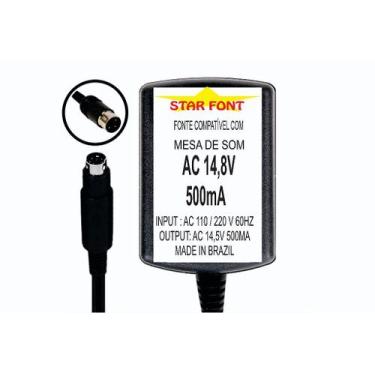 Imagem de Fonte AC 14,8V 0.5A Bivolt Para Mixer Phonic AM e MU - Chave de Seleçã