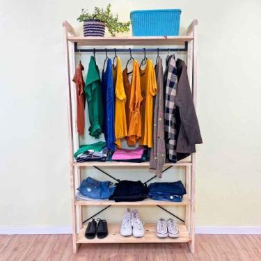 Imagem de Arara de Roupas de Madeira Pinus Linea Ample Natural - ArtFactory Desi