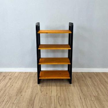 Imagem de Aparador de Madeira Pinus Linea de 4 Prateleiras Slim Carvalho e Preto