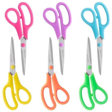 Imagem de Tesouras, BOOMIBOO 20 cm multiuso pacote com 6 tesouras de aderência confortável para acessórios de mesa de escritório, tecido de costura, material escolar, material escolar, professor/aula, alças