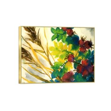 Imagem de BMZFYBS Arte de parede em tela de flores reprodução de pintura famosa - imagens de moldura dourada para sala de estar - pôster e impressões de decoração vermelho verde amarelo 40 x 50 cm 16 x 20 pol