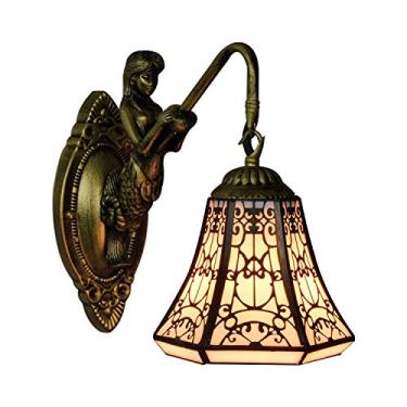 Imagem de Luminária de parede de luz única com braço de lâmpada de sereia 6"W Padrão de cone Abajur de vidro Luminária de parede com estilo V-intage Quarto Hotel Restaurante Luminária de parede decora