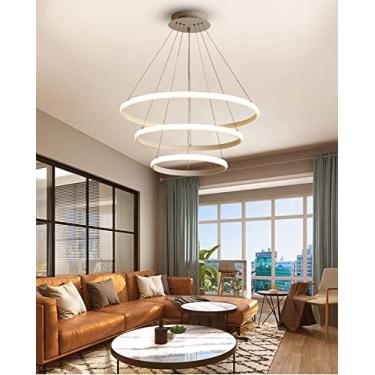 Imagem de Luminária pendente LED de 3 anéis, moderna, LED, suspensa, regulável, com controle remoto, luz de teto, altura ajustável, lustre, 69W, anel de luz LED para sala de estar, quarto, sala de jan