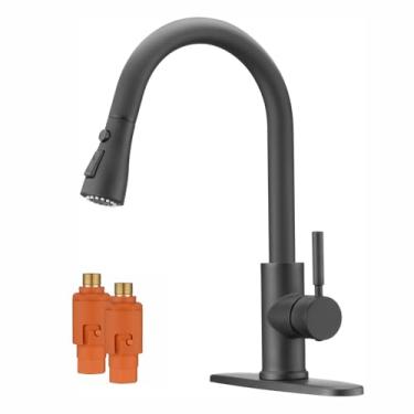 Imagem de RULIA Torneira de cozinha, torneira de pia de cozinha, torneira de pia, torneiras de cozinha suspensas, filtro de água gratuito incluído, preto fosco, aço inoxidável, RB1073