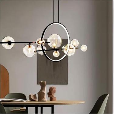 Imagem de Lustre moderno de metal com bolhas de vidro transparente, luminária pendente, decoração moderna
