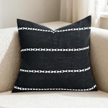 Imagem de QoBexim Capa de almofada decorativa de linho de algodão treliça capas de almofada quadradas bordadas modernas capas de almofada decoração de casa para sofá cadeira quarto sala de estar, 61 x 61 cm