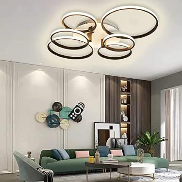 Imagem de Luminária de teto LED moderna regulável, luz de teto para sala de estar - anel preto com controle remoto, lustre para quarto, luz de teto de acrílico e alumínio, luminária de teto, lustre,