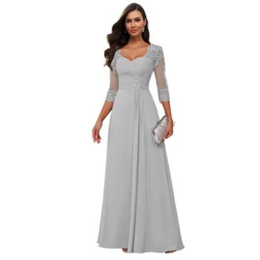 Imagem de Vestido feminino Loyeloy, mãe da noiva, chiffon, prata, tamanho 4