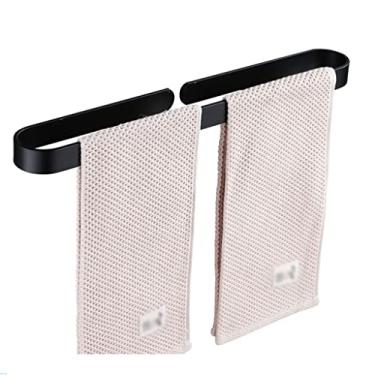 Imagem de Toalheiro montado na parede toalheiro prateleira de toalha espaço toalheiro de alumínio suporte de toalha suporte de toalhas de banheiro cabide preto pendurado na parede barra de toalha prateleira de