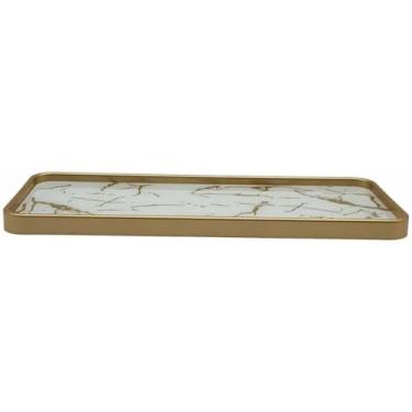 Imagem de Bandeja Decorativa Marmorizada de Vidro – Bandeja Luxuosa Dourada para Perfumes, Cosméticos e Decoração