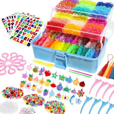 Imagem de obeoby Kit de pulseira de borracha 17500+ com recipiente azul de 3 camadas, kit de refil para fazer pulseiras, presentes de aniversário e Natal para meninas