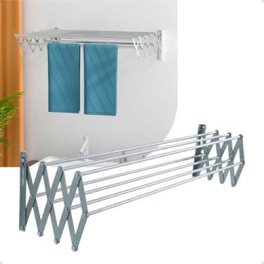 Imagem de  Varal Sanfonado De Parede Retrátil 80cm Em Aço Inox Reforçado Top - T